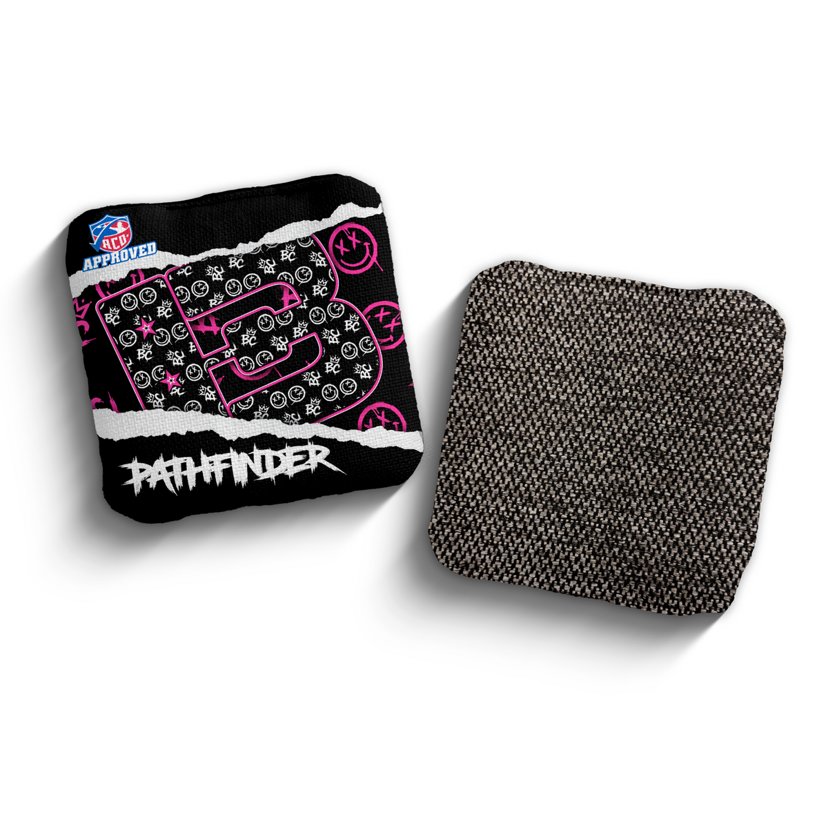 Pathfinder Torn Smiles Black ACO stamped cornhole bags
