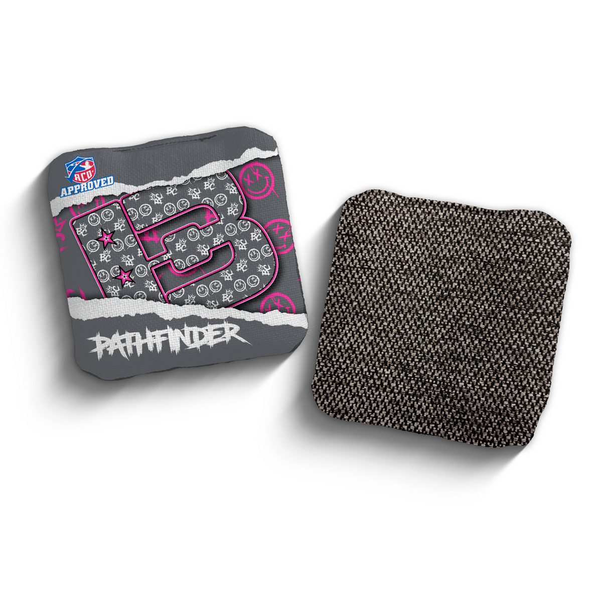 Pathfinder Torn Smiles Gray ACO stamped cornhole bags