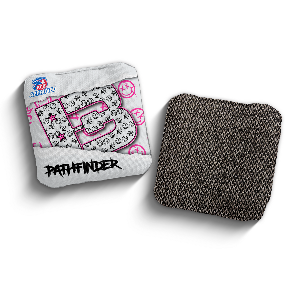 Pathfinder Torn Smiles White ACO stamped cornhole bags