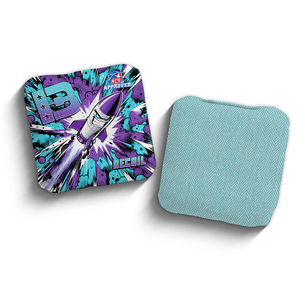 Recoil Piss Missile Edition ACO Stamped cornhole bags - Aqua