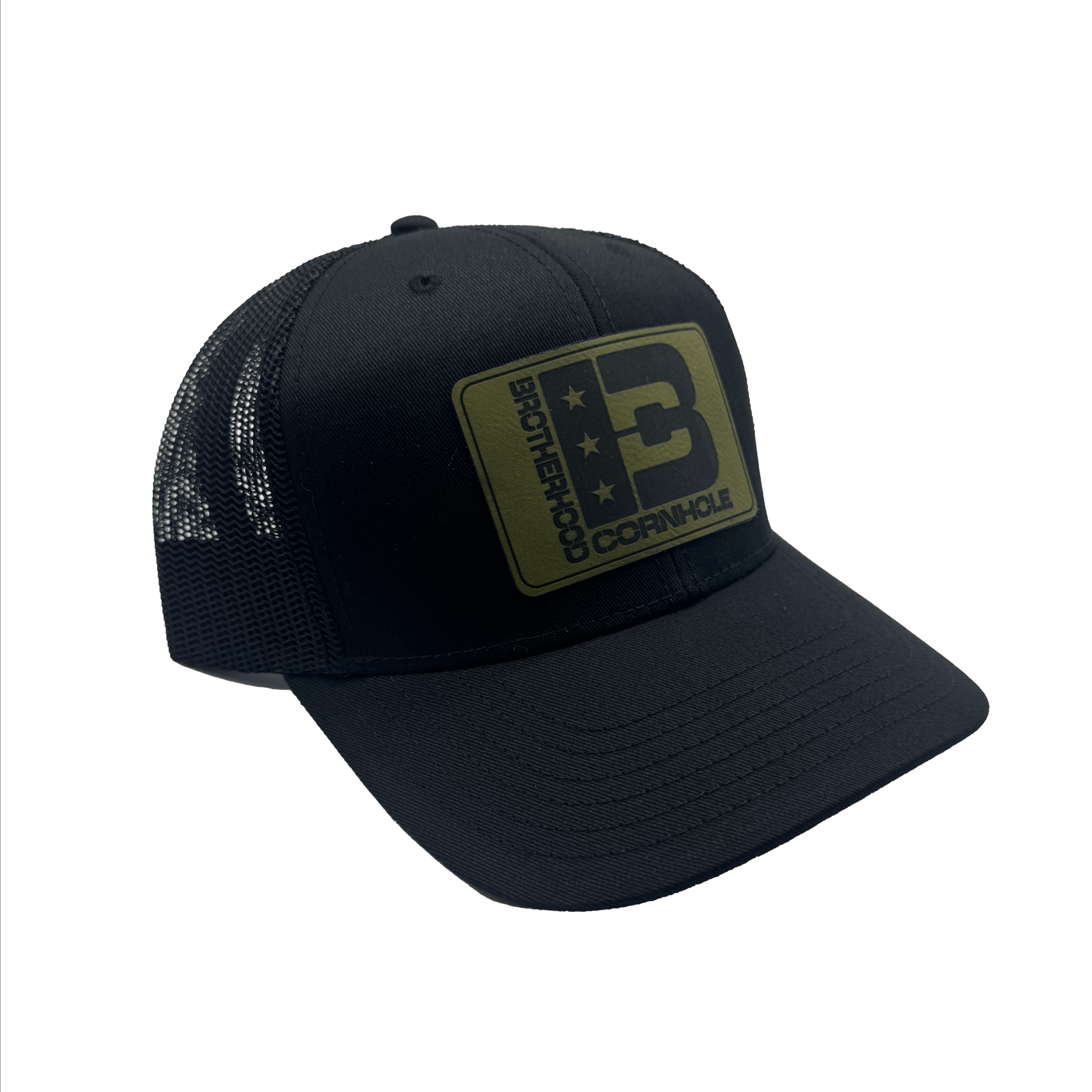 Brotherhood Cornhole Curved Bill Snapback – Mil Green Leatherette Patch - Brotherhood Cornhole