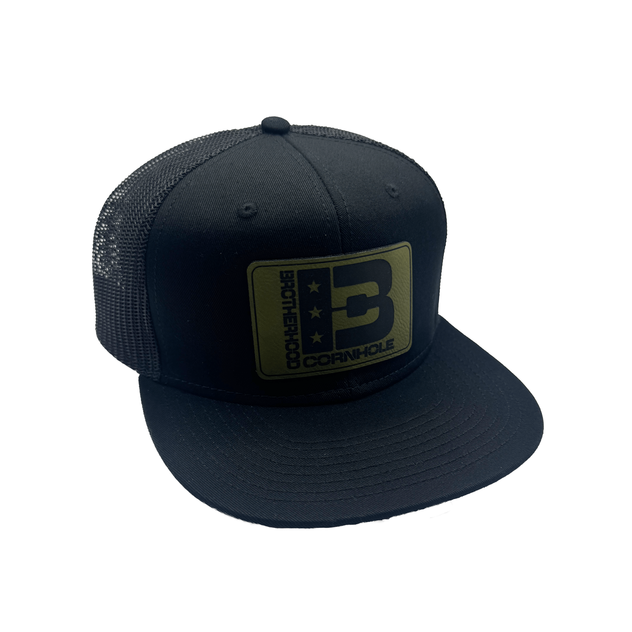 Brotherhood Cornhole Flat Bill Snapback – Mil Green Leatherette Patch - Brotherhood Cornhole