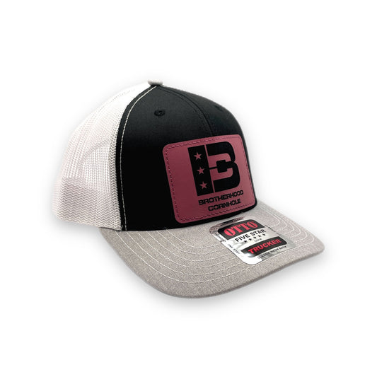Pink Patch Mesh Back Trucker Snapback Hat (Gre/Bla/Whi)